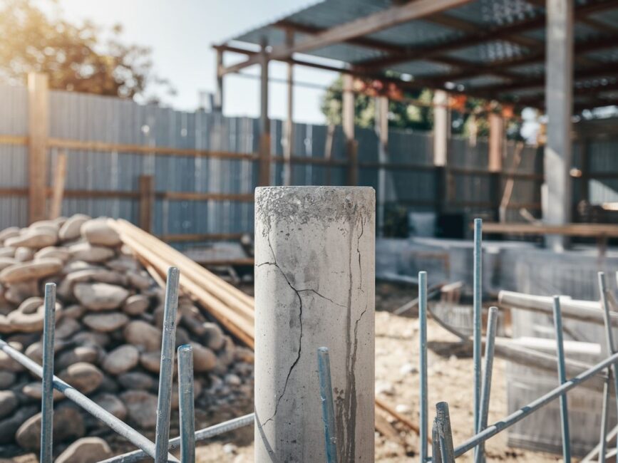 Beton wiążący pod konstrukcją słupków ogrodzeniowych