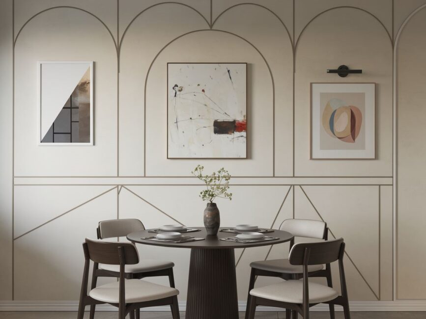 Stylowy wystrój wnętrza nad stołem